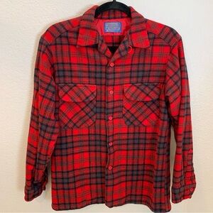 Vtg Pendleton Plaid Tartan Flannel Button Shirt 100% Virgin Wool M Christmas